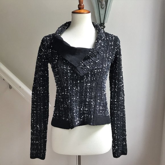 BCBGMaxAzria Sweaters - BCBGMaxAzria Black Reeve Tweed Asymmetric Cardigan